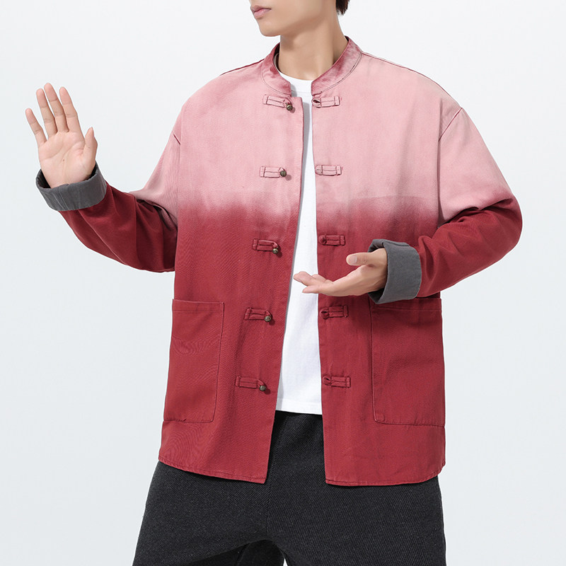 25年加大码立领做旧水洗汉服布扣复古风风夹克 JK78 P110图片