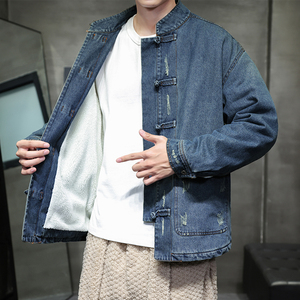 25年加绒厚立领夹克唐装复古汉服风牛仔棉衣 JK43-1 P130图片