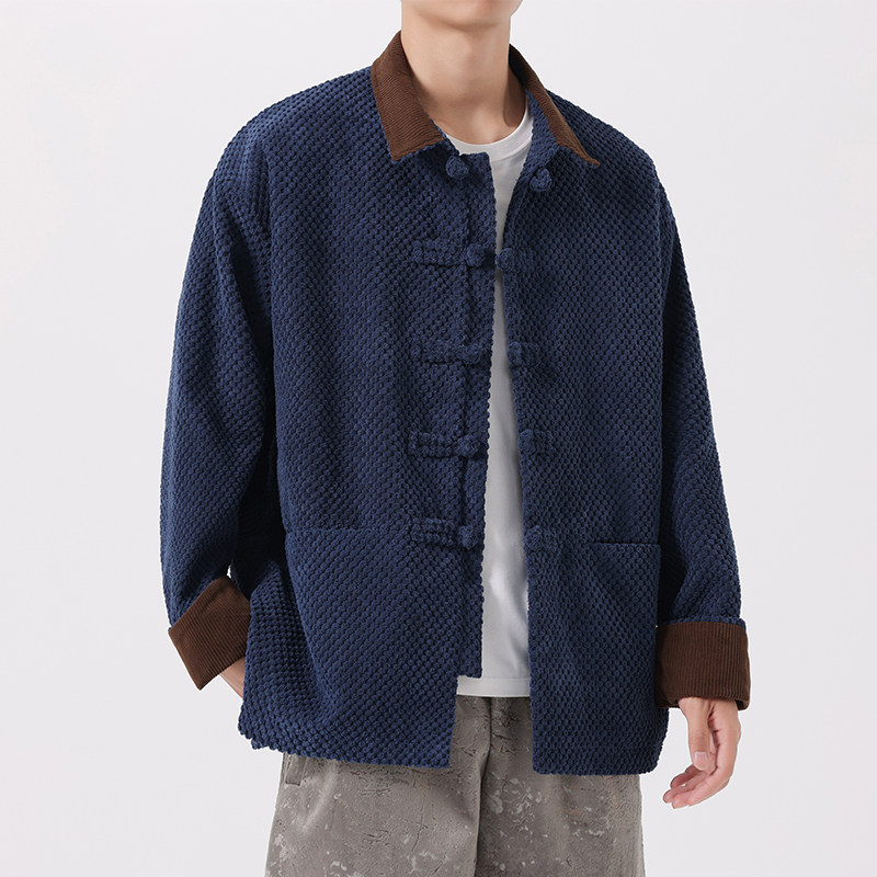 秋冬季新中式厚翻领复古布扣夹克风唐装汉服JK67P110,男装夹克,电商B375