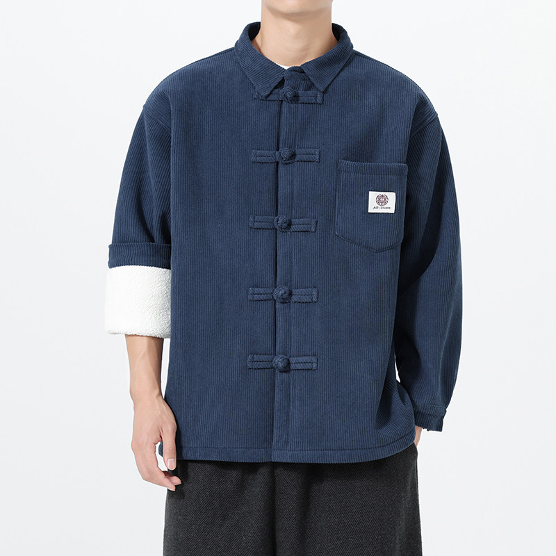 冬装古风汉服翻领中山装加绒加厚衬衫风衬衣JK83P115,男装衬衫,电商B375