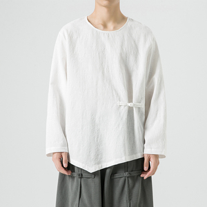 秋冬打底宽松加大码棉麻圆领套头风长袖T恤 T73 P50，男装T恤，电商B375