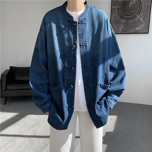 25唐装汉服春装风夹克牛仔厚外套复古长袖衬衫 JK65 P105图片