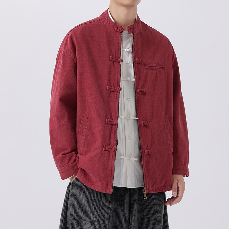 2025大码立领纯色复古飞行员夹克风唐装汉服JK66P115,男装夹克,电商B375