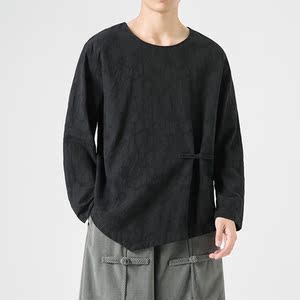 2025冬季宽松棉麻打底长袖唐装汉服搭配套头风T恤 T73 P50图片