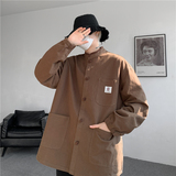 2025港风水洗布扣复古日系加大码新中式风衬衫JK63P110，男装衬衫，电商B375