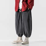 冬装日系古风中式唐装厚弹性针织收口风休闲裤K169P75，男装民族服装，电商B375