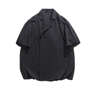 夏季加大码纯色麻料复古新中式港风短袖西服 M到5XL JK40 F65图片