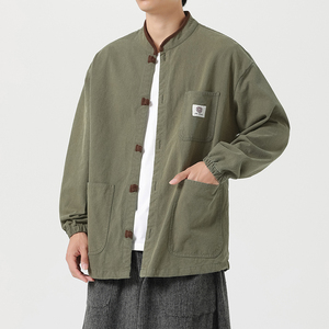 24加大码立领条绒拼接新中式汉服唐装风水洗夹克JK63F110