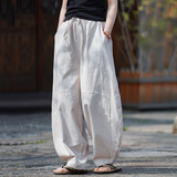 秋冬棉麻复古太极裤纯色阔腿裤汉服唐装风休闲裤K174P75，男装民族服装，电商B375