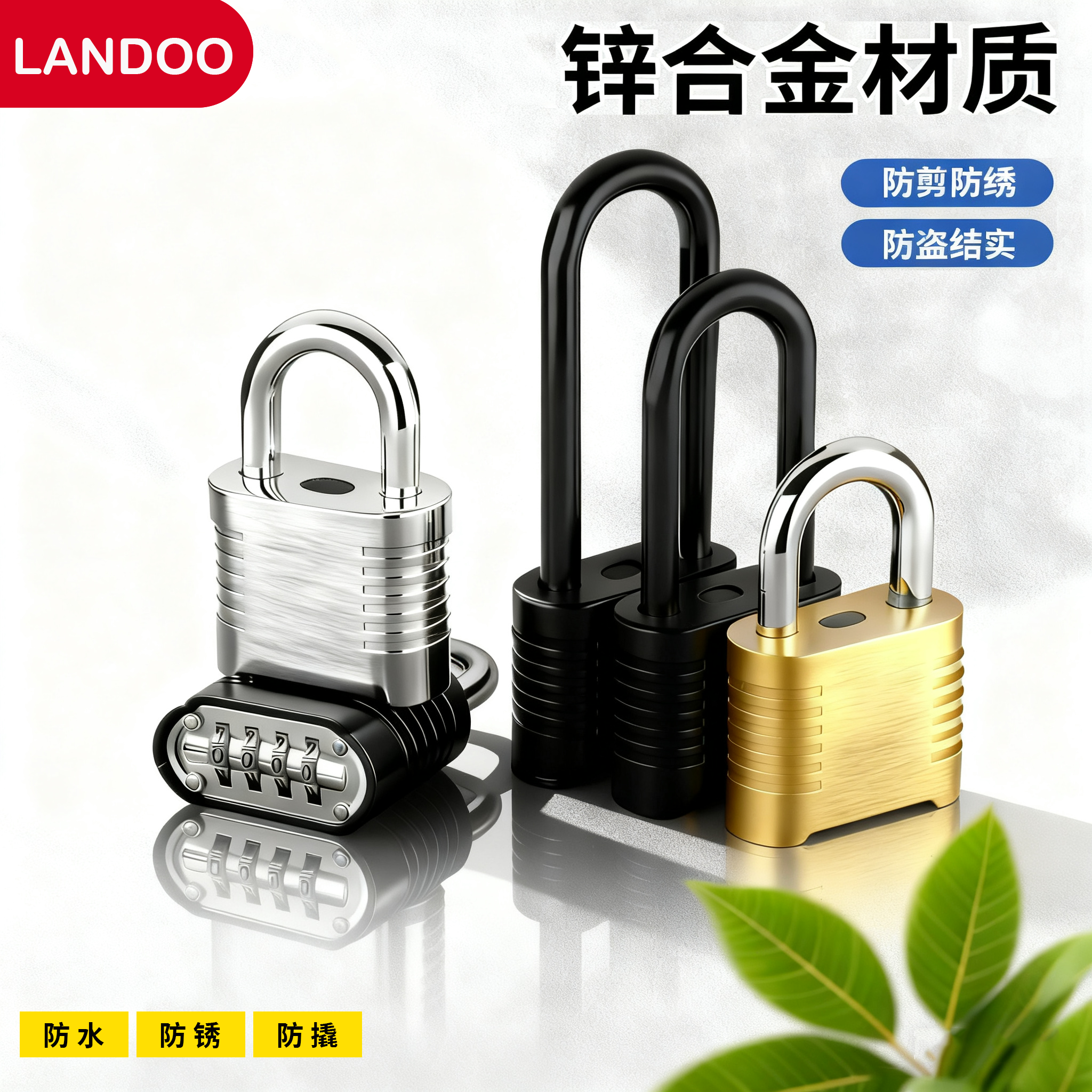 Landoo锌合金密码四轮挂锁实心梁