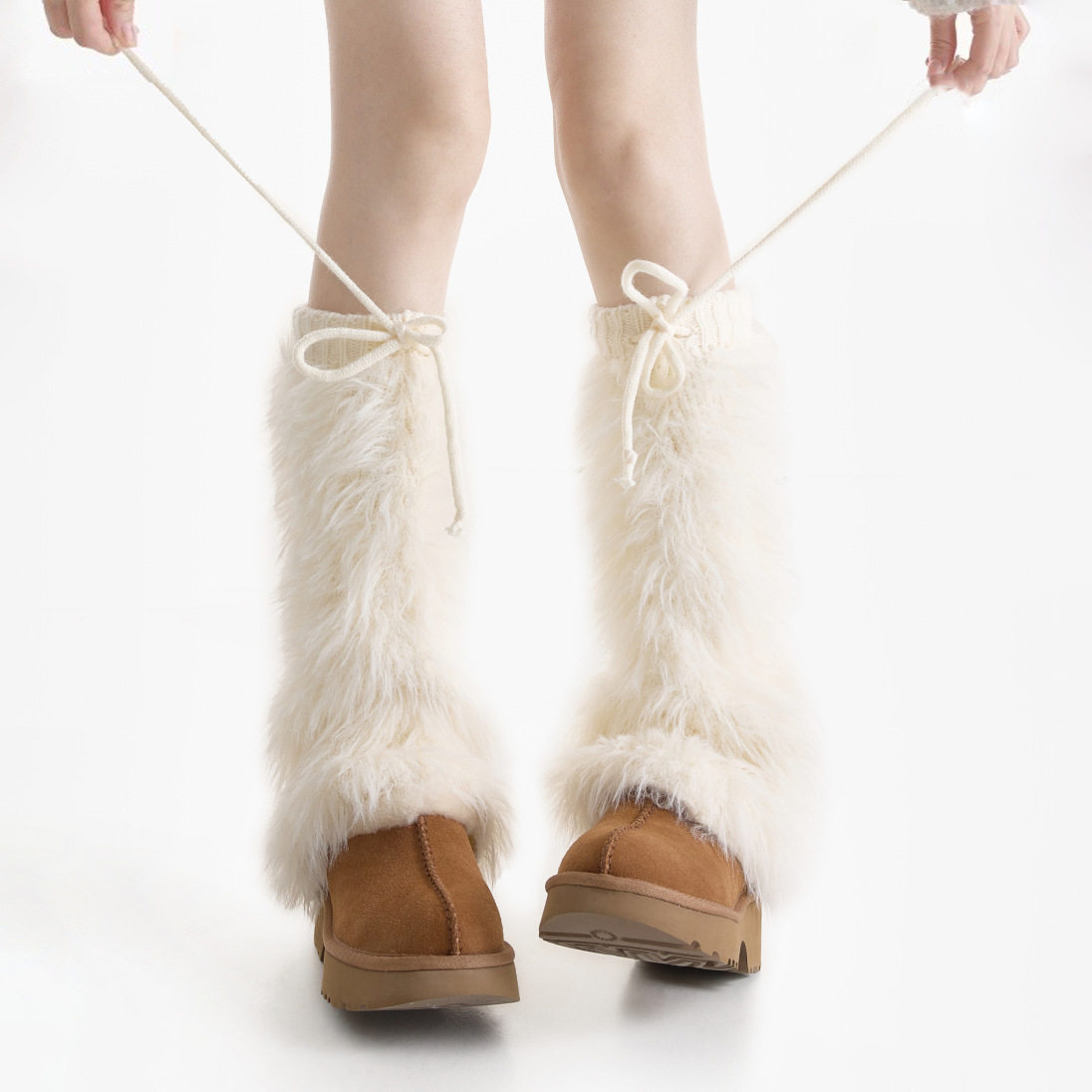 超厚毛绒腿套女秋冬保暖喇叭袜口显瘦y2k亚文化千禧辣妹皮草袜套