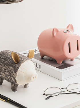 粉色陶瓷小猪招财存钱罐摆件