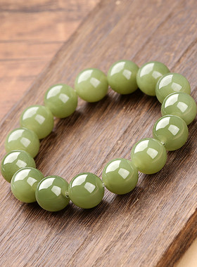 和田玉手链若羌黄口料圆珠手串