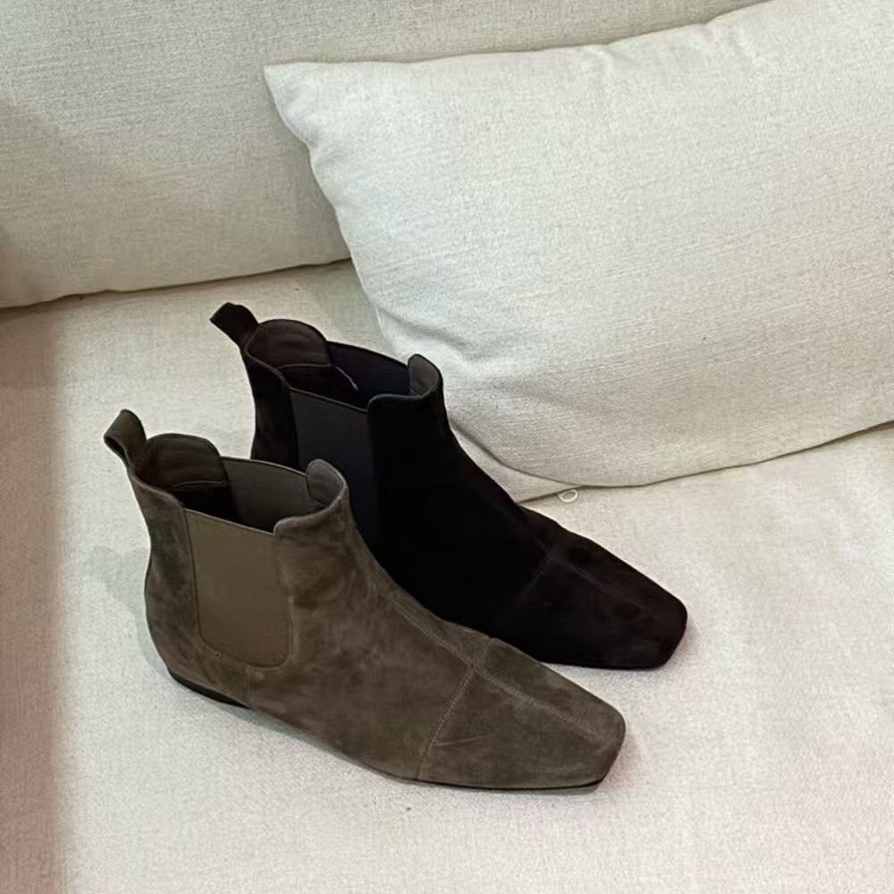 高档头层牛皮粗跟时尚短靴女