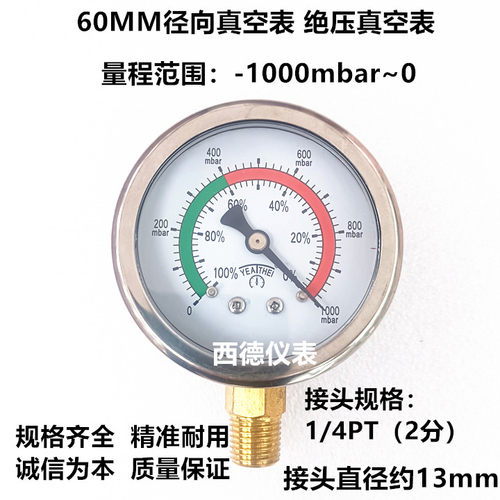 60MM径向1000mbar绝压真空表