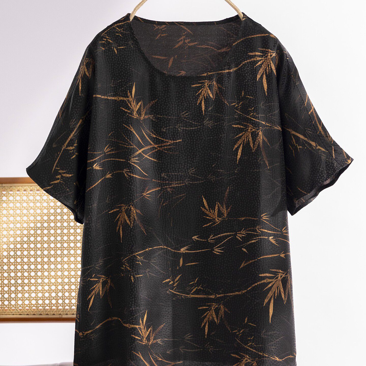 新款清爽透气舒适桑蚕丝真丝交织桑波缎香云纱连肩袖T恤女士短袖