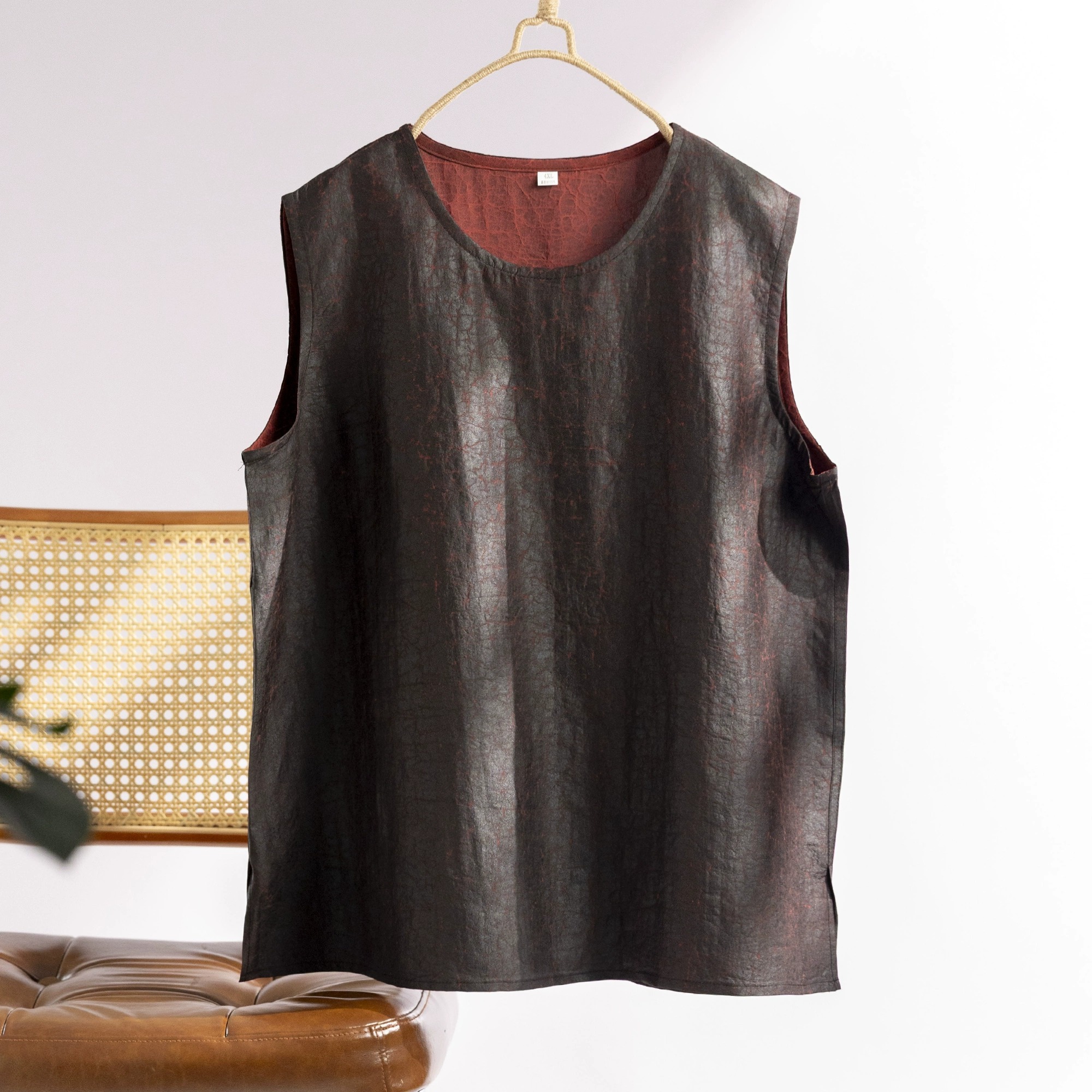 轻奢时尚桑蚕丝真丝香云纱龟纹背心圆领宽松双面穿女士无袖上衣