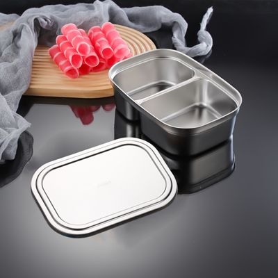 304不锈钢成人两格加厚加深大容量分格餐盘 上班族食堂带盖餐盘