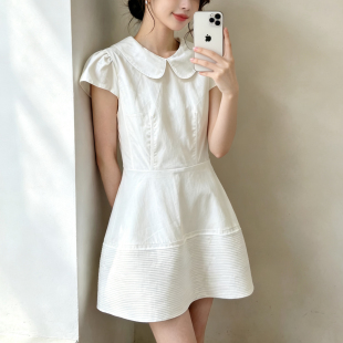 白色娃娃领连衣裙遮肚子显瘦轻奢高级感小个子裙子蓬蓬裙奶乖裙夏