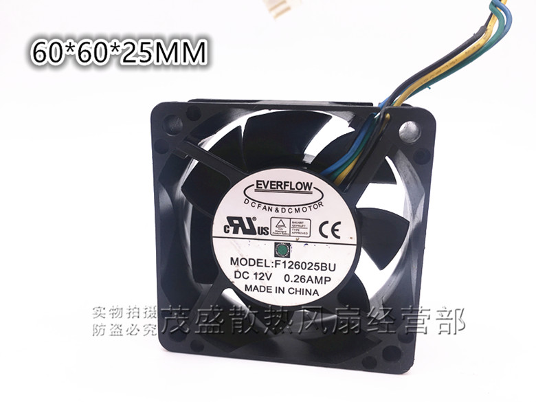 EVERFLOW F126025BU 6cm厘米 6025 12V 0.26A 双滚珠 温控风扇