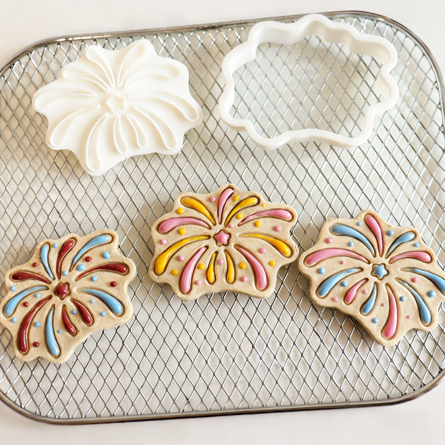 新年烟花翻糖糖霜宠物饼干模具烟花星星3d立体按压式烘焙工具磨具