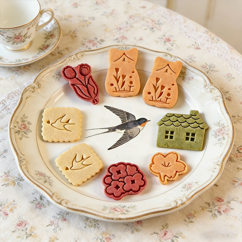 饼干模具春日卡通樱花郁金香小猫咪曲奇翻糖粘土按压烘焙diy工具