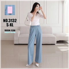 韩国进口vikini牛仔裤夏新款松紧腰超薄柔软洗水布料小阔腿休闲裤