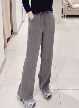 goyi/弓鱼阔腿裤21035厚面料条绒松紧腰弹力阔腿裤高腰休闲直筒裤