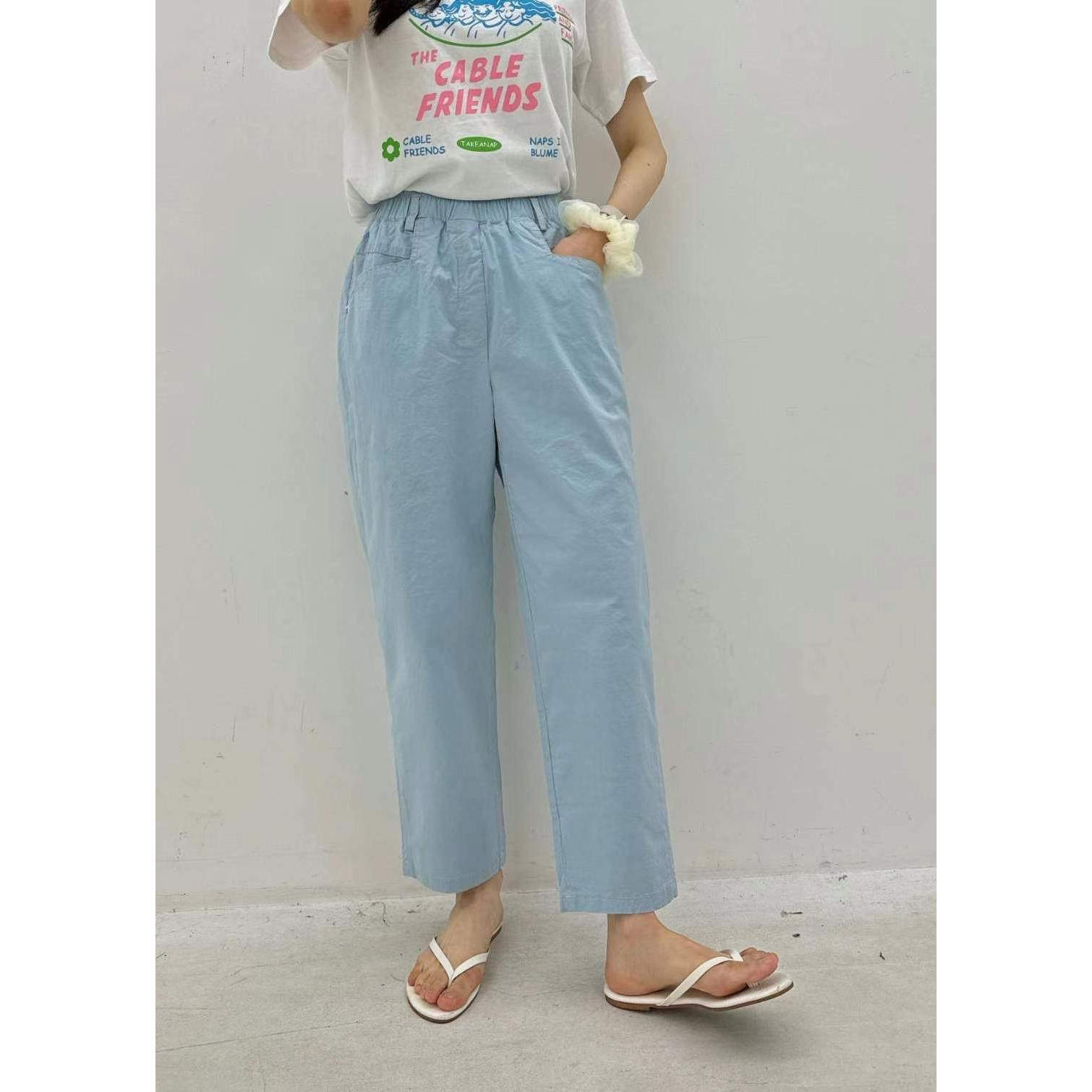 韩国代购sonata休闲裤夏装新款女装松紧腰糖果色小清新简约休闲裤