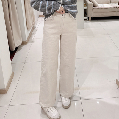 韩国东大门代购sonata冬刷毛弹力直筒裤加绒高腰简约百搭阔腿长裤