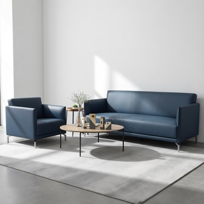 北欧办公室接待多人皮艺单人沙发简约皮质海棉时尚洽谈会客休闲区