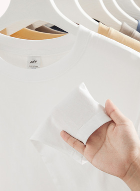 【躺水家】230g重磅全棉白色圆领长袖T恤美式潮牌圆领纯棉打底衫