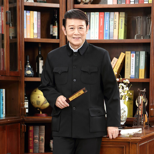 秋冬中山装男中老年军外套