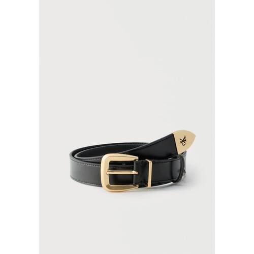 海外代购Calvin Klein/凯文克莱女士皮带针扣宽版黑色金色扣头