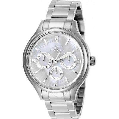 代购Invicta女士腕表日历夜光GMT双时区钢带金属防水银色商务