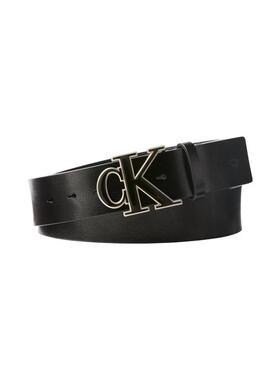 海外代购Calvin Klein/凯文克莱男士腰带针扣有光泽黑色宽版通勤