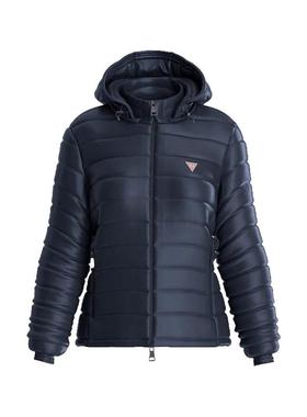 代购GUESS女士羽绒服保暖防风轻便连帽长袖绗缝聚酯冬季通勤外套