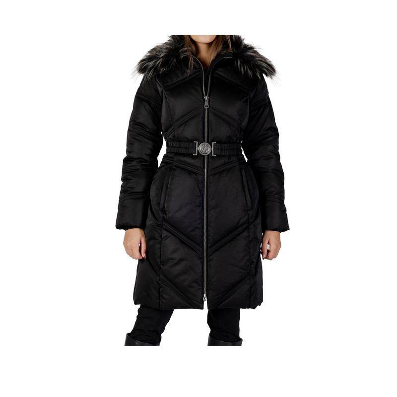 代购GUESS女士羽绒服保暖防风修身连帽长款腰带仿毛冬季通勤外套