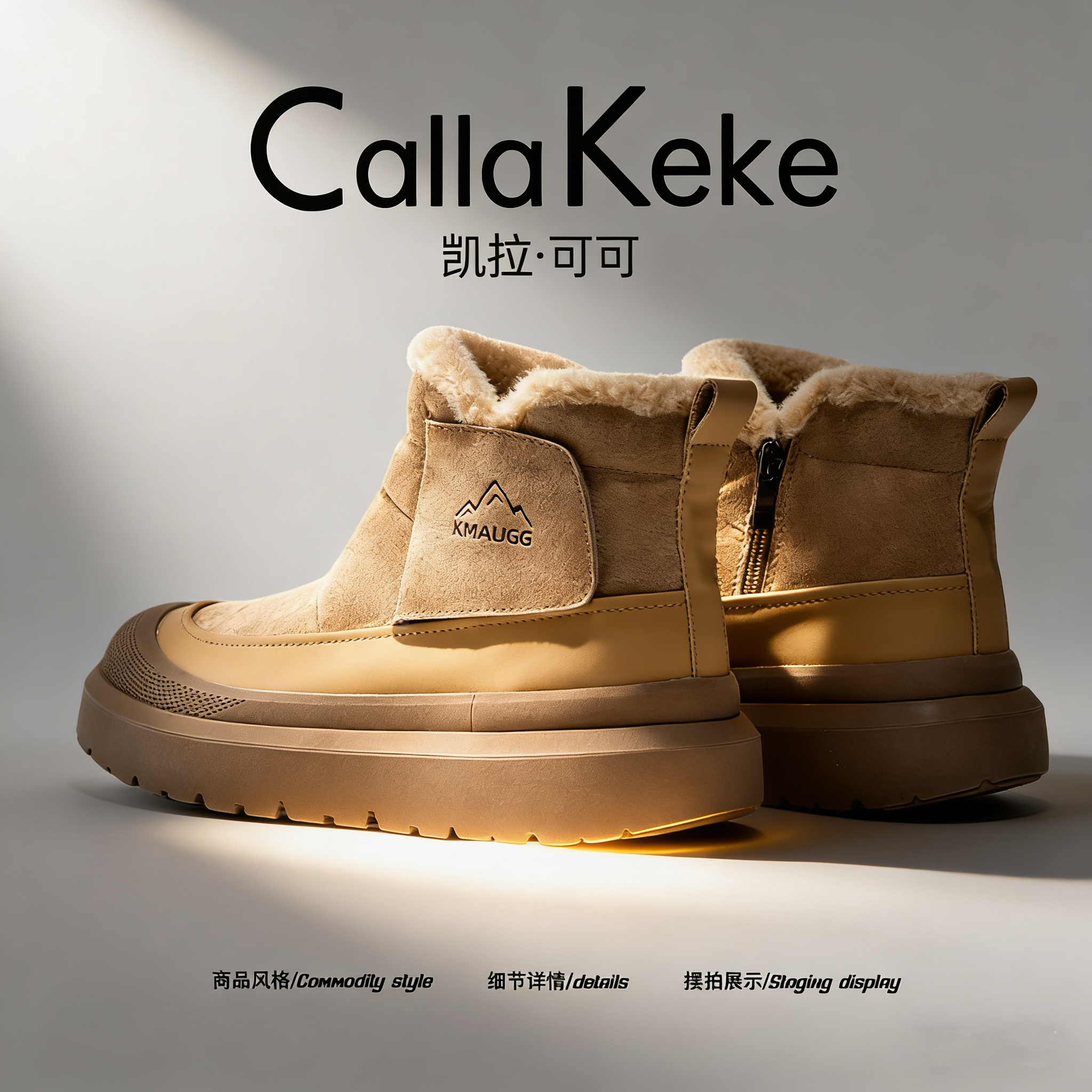 美国Calla Keke冬季新款情侣加绒加厚保暖棉鞋男士户外厚底雪地靴