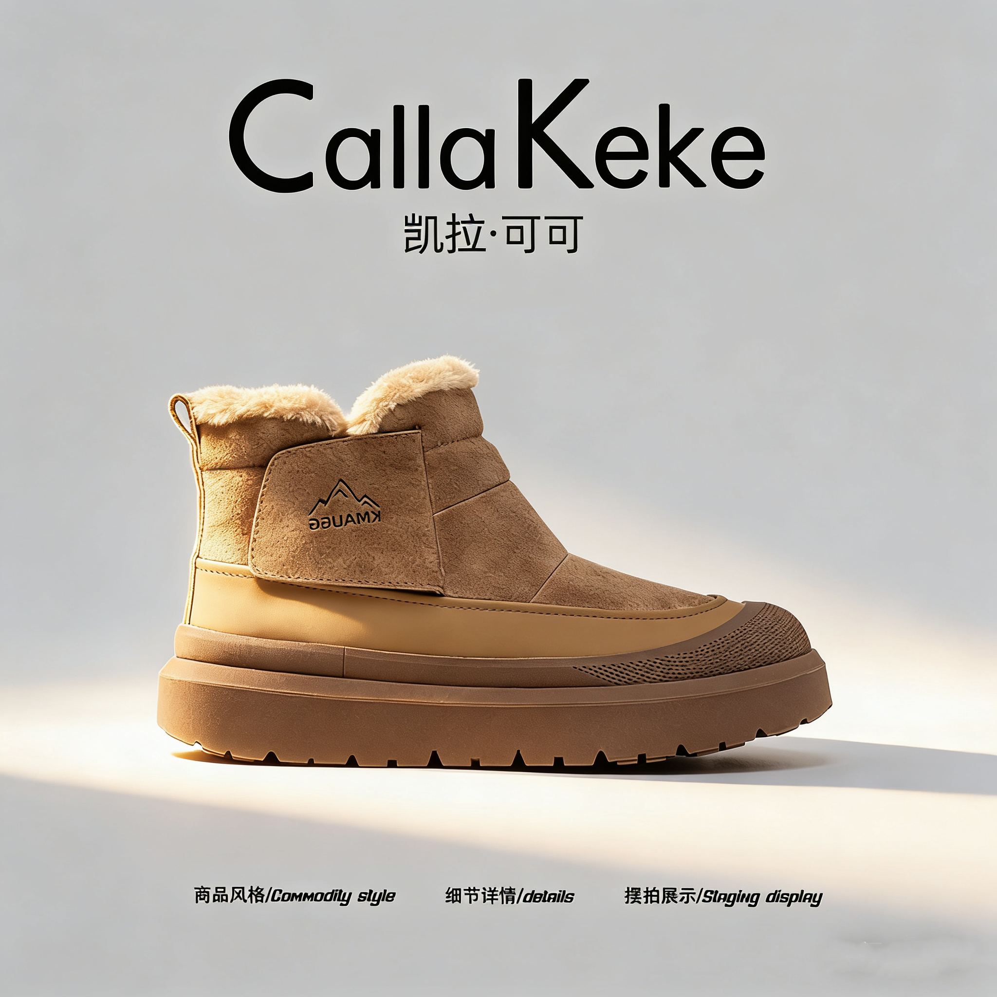 美国Calla Keke冬季新款情侣加绒加厚保暖棉鞋男士户外厚底雪地靴