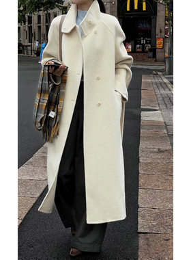 BOBO双面羊毛大衣6183秋冬轻奢质感简约韩系宽松直筒长款呢子外套