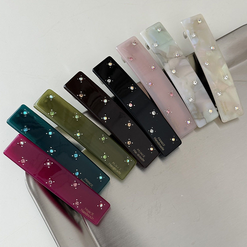 韩版金标气质发夹满天星小钻长方形发卡弹簧夹法式马尾半夹新款