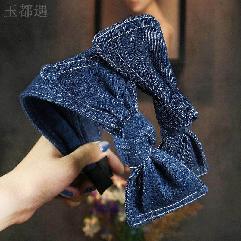 蝴蝶结细边发箍头箍女士头饰韩国新款简约气质牛仔布艺百变兔耳朵