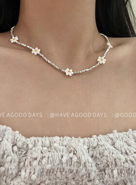 个性个性花朵碎银项链气质
