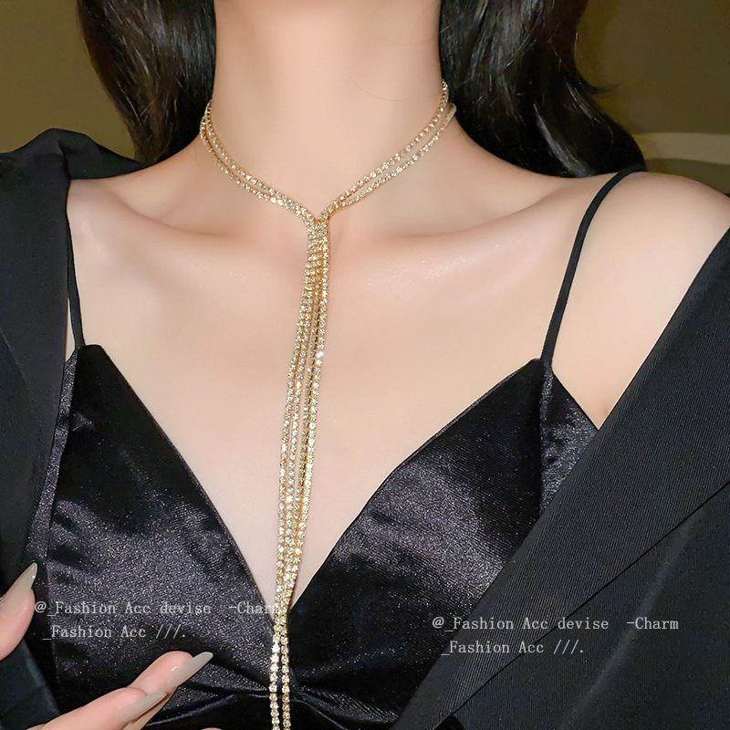 镶钻双层流苏项链欧美个性设计感锁骨链轻奢高级感气质饰品女-封面