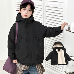 2025新款 三防儿童连帽冲锋衣棉衣加绒男童女童保暖外套户外棉服潮