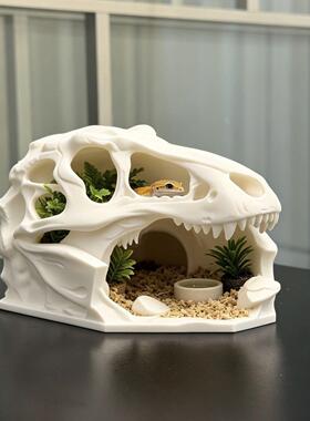 3D打印霸王龙头骨躲避屋豹纹守宫玉米蛇蜥蜴爬虫箱造景洞穴用品