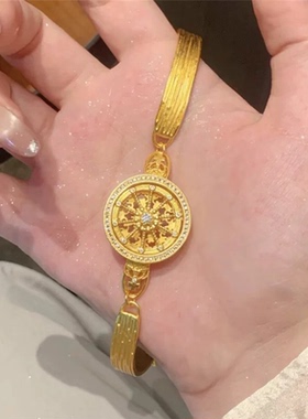 新中式国潮风点钻镂空可转动皇冠马车罗盘手链女款圆盘星轮表带