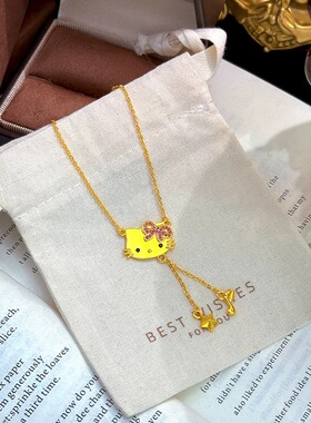 新中式点钻KT凯蒂猫星星音符流苏吊坠项链HelloKitty温柔百搭女礼