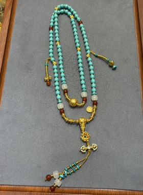 新中式国潮风古法莲花金刚杵三通绿松念珠手链项链毛衣链送女友